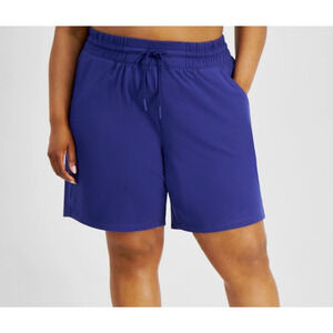 ID Ideology Womens Plus Size Comfort Flow High Rise Tartan Blue Casual Shorts